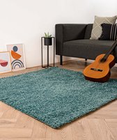 Vierkant hoogpolig vloerkleed shaggy Trend effen - lichtblauw 140x140 cm