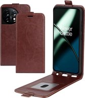 Geschikt voor OnePlus 11 Verticale Flip Wallet Hoesje Kunstleer Bruin