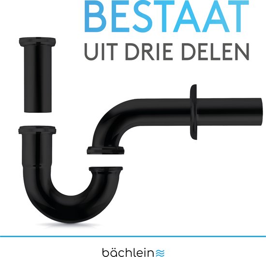 Bächlein Premium universele sifon voor wastafel (standaard 85mm ZWART) - stankafsluiter incl. rubber manchet + montagehandleiding - buisvormige sifon - Bächlein
