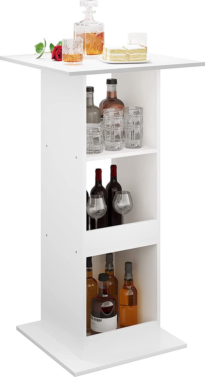 Happyment Bartafel Cardiff - Met opbergruimte - Vierkant - Voor binnen - Keuken - Hout - Metaal - Wit - 60x60x112cm