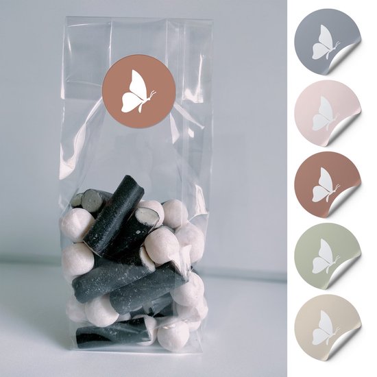 50x Uitdeelzakjes + 50 sluitstickers - Vlinder - Uitdeelzakjes Transparant - blokbodemzakjes transparant - Cellofaanzakjes - Blokbodemzak - Inpakzakjes - Plastic zakje