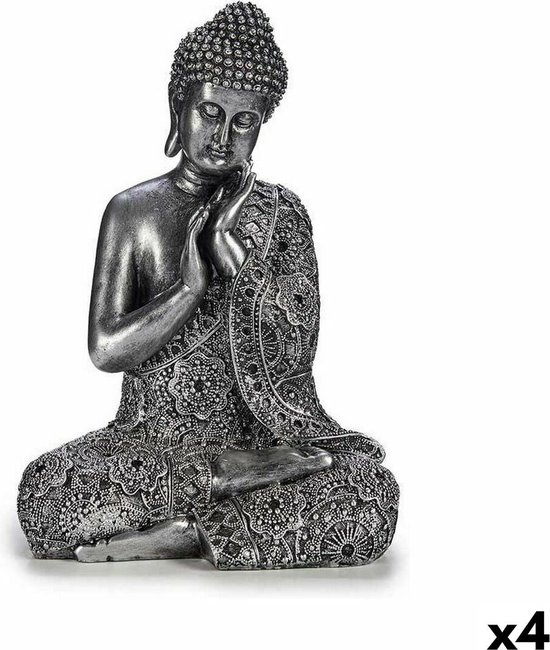 Decoratieve figuren Boeddha Zittend Zilverkleurig 22 x 33 x 18 cm (4 Stuks)
