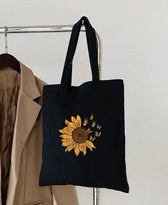 Tote Bag - Grafische tas - Shopper - Zwart - Zonnebloem print - Duurzaam - Trending