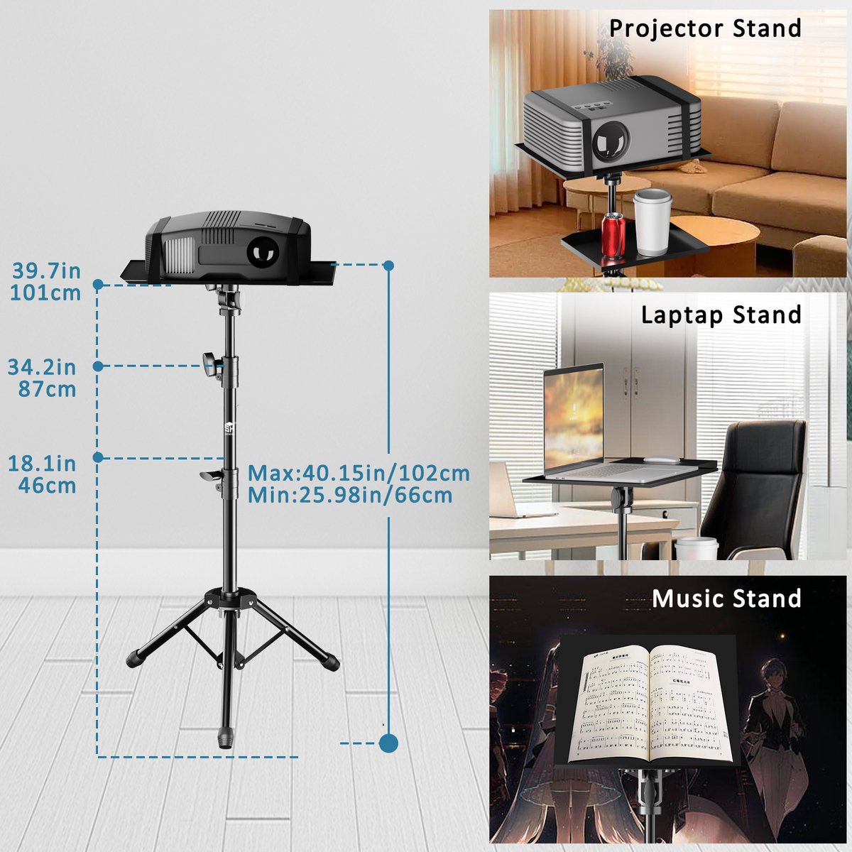 TronicXL Trépied 30-60cm Trépied avec Niveau à Bulle Projecteur de Table  Mini Beamer