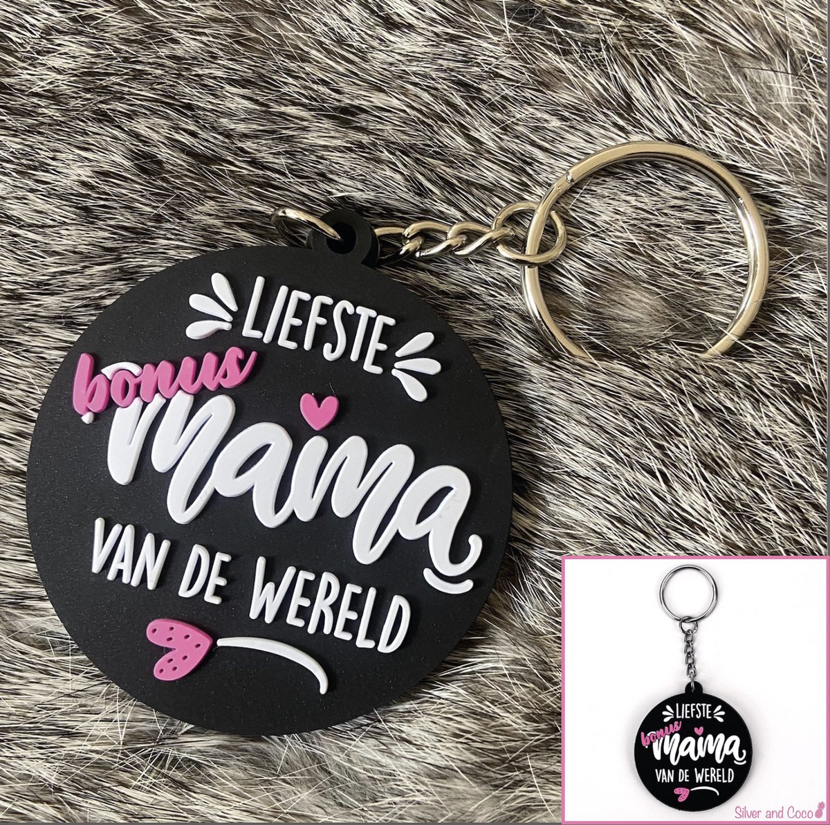 SilverAndCoco® - Moederdag Verjaardag Cadeautje Kind / 2D Sleutelhanger Auto Huis / Key Chain / Sleutel Ring Sleutels - Moeder / Mom / Liefste Bonus Mama