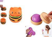 Happy Trendz® Gestoomde Gevulde Dumpling Fluffy + Jumbo Squishy Hamburger - Anti Stress Pakket 2 delig - Fidget pakket Pak nu jouw heerlijke Squishy Combo: Mega Squishy Hamburger + Fluffy Gestoomd Broodje! - must have Volwassenen - Kinderen