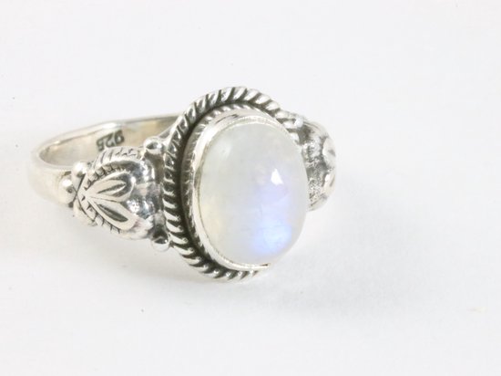 Bague artisanale en argent avec pierre de lune arc-en-ciel - taille 17