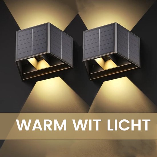 buitenlamp zonne energie set van 2 - Daglichtsensor - IP54 -LED Solar wandlamp