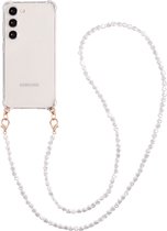 Casies Samsung Galaxy S23 hoesje met koord - Parel ketting - long size - crossbody - Cord Case Pearl