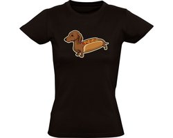 Hotdog Dames T-shirt - eten - sandwich - hond - teckel - dog - dieren - huisdier - feest - verjaardag - humor - grappig