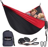 Hangmat voor 2 personen; 320 x 200 cm; voor outdoor, camping/kamperen; met 2 bevestigingslussen met karabijnhaken; draaglast: 300 kg, zwart