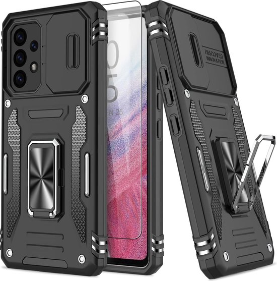 Foto: Podec hoesje geschikt voor samsung galaxy a53 zwart telefoonhoesje anti shock case cover hybrid armor hoes met kickstand ring met screenprotector