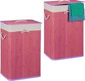 Relaxdays 2x wasmand bamboe - wasbox opvouwbaar - 80 liter - 65,5 x 43,5 x 33,5 cm - paars