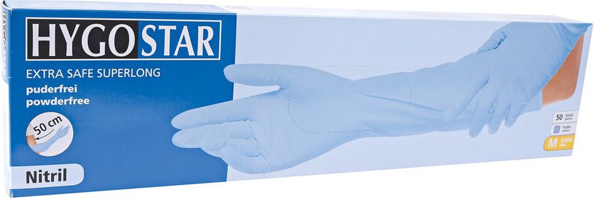 Goedkoopste Hygostar handschoen nitril extra lang 50 cm - onderzoekshandschoen nitril blauw 50 stuks - maat L