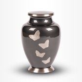 Crematie urn | Messing urn groot | Donker grijs met zilveren vlinders