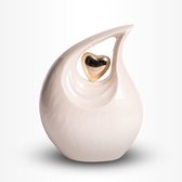 Crematie-urn | Teardrop Messing urn creme wit met hart | Handgemaakte urn | Urn voor volwassenen | 2.5 liter
