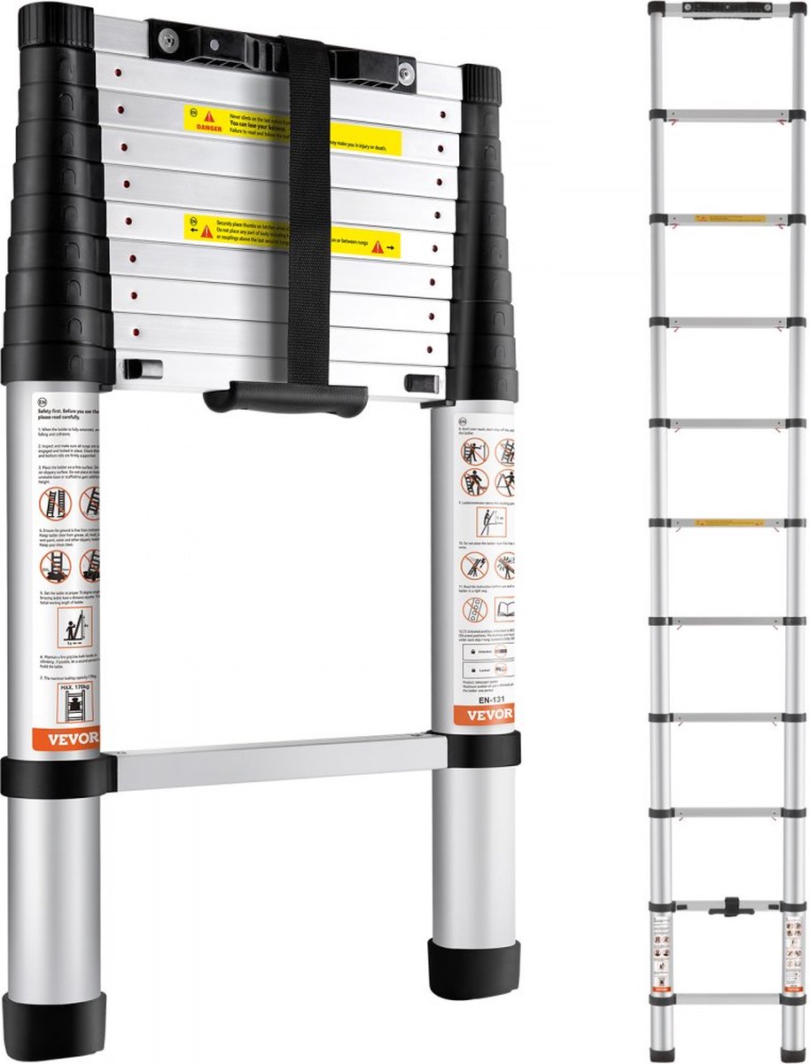 Dakta® telescopische ladder trapladder enkele ladder verlengladder 3,2 m 170 kg draagvermogen