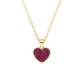 Lucardi Dames Stalen goldplated ketting hart kristal paars - Ketting - Staal - Goudkleurig - 47 cm