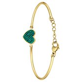 Lucardi Dames Stalen goldplated armband hart met kristal emerald - Armband - Staal - Goudkleurig - 20 cm