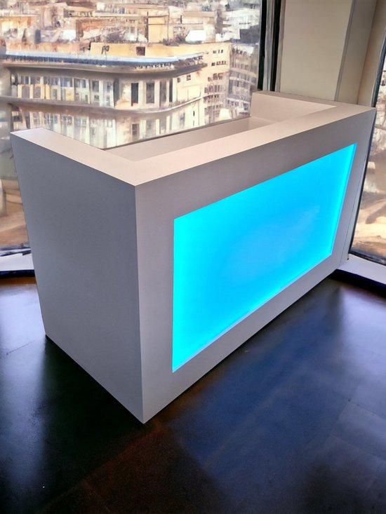 Foto: Dj booth model c wit led blue wheels opaal plexiglas