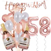 58 Jaar Verjaardag Cijferballon 58 - Feestpakket Snoes Ballonnen Pop The Bottles - Rose White Versiering