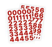 Cijfer stickers / Plaknummers - Stickervellen Set - Rood - 4cm hoog - Geschikt voor binnen en buiten - Standaard lettertype - Mat