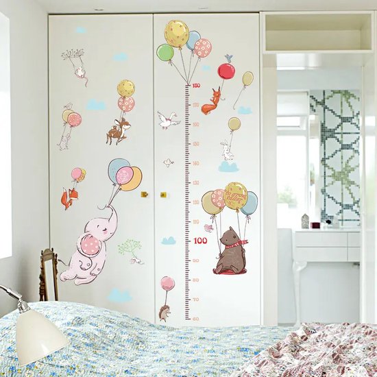 Muursticker-Muurdecoratie-Wanddecoratie-Babykamer-Kinderkamer-Slaapkamer-Dieren-Vliegen-Olifant-Konijn-Groeimeter-60x90cm