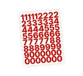Cijfer stickers / Plaknummers - Stickervel Set - Rood - 3cm hoog - Geschikt voor binnen en buiten - Standaard lettertype - Mat