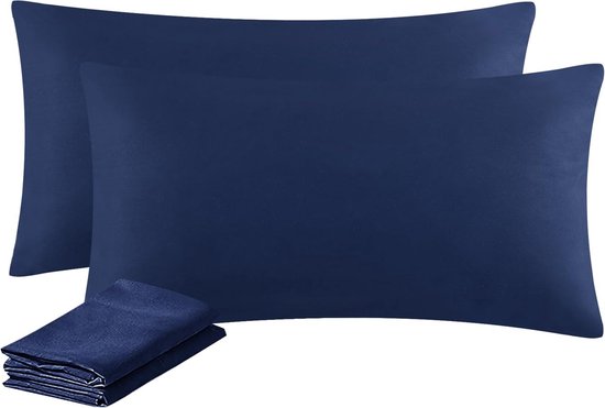 Kussensloop 40 x 80 cm, lot de 2 taies d'oreiller 40 x 80 cm, bleu avec fermeture éclair, en microfibre, douce, 40 x 80 cm, taie d'oreiller