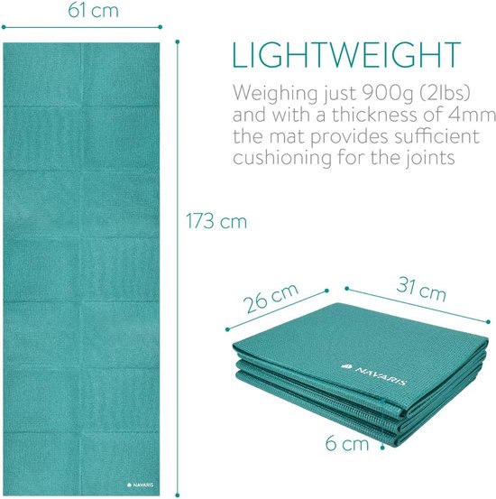 Navaris opvouwbare yogamat voor reizen - 1,5 mm dikke yoga mat voor yoga, pilates, training en fitness - Met antislip en draagtas - Grijs