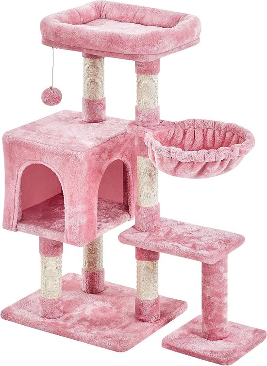 Yaheetech Krabpaal klimboom pluche kattenkrabpaal met hol hangmat en mand staflier kattenboom voor kleine en middelgrote katten