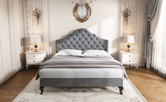 Lit double rembourré Merax - Lit pour 2 personnes avec tête de lit réglable - Grijs