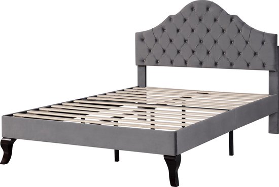 Lit double rembourré Merax - Lit pour 2 personnes avec tête de lit réglable - Grijs