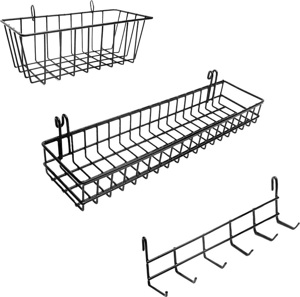 Hangmanden & Haakframe - Wandrooster - Haakjes Hangers - Haakjes Zwart - Accessoires voor Roosterwandveld - Hangmand - Wandroosteraccessoires - Draadwandmanden & Hanghaken - Gereedschapsmanden & Sleutelhouder