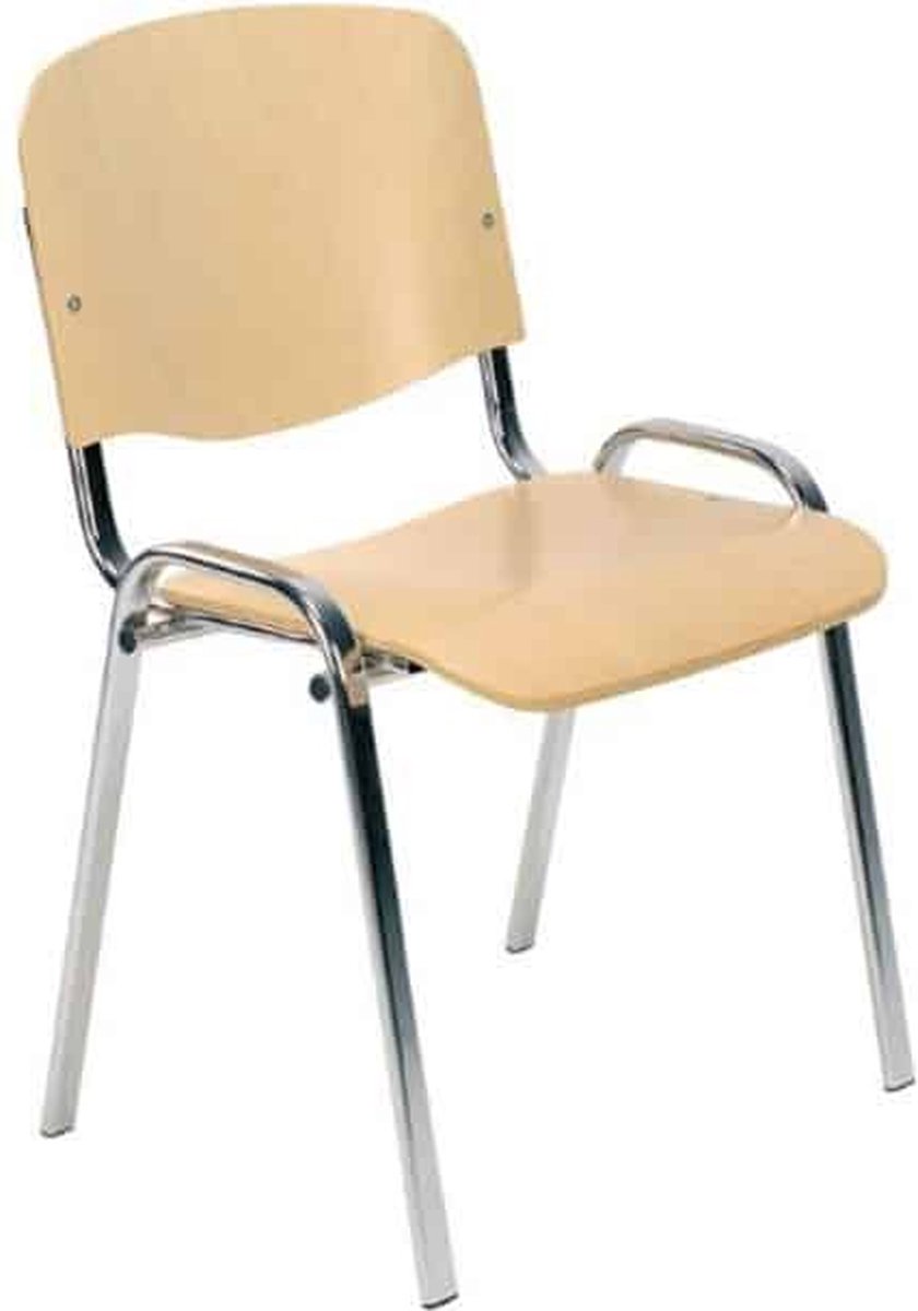 ABC Kantoormeubelen Vergaderstoel of conferentiestoel basic chroom frame zonder armleuningen hout Houtkleur