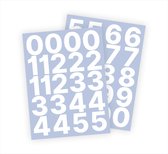 Cijfer stickers / Plaknummers - Stickervellen Set - Wit - 5cm hoog - Geschikt voor binnen en buiten - Standaard lettertype - Mat