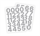 Cijfer stickers / Plaknummers - Stickervellen Set - Metallic Zilver - 5cm hoog - Geschikt voor binnen en buiten - Standaard lettertype - Mat