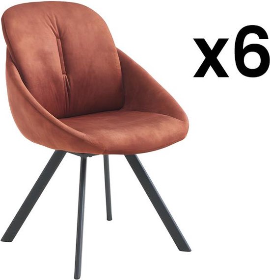 Set van 6 stoelen met fluweel en metalen armleuningen - Terracotta - BUSSELTON L 59 cm x H 86 cm x D 67 cm