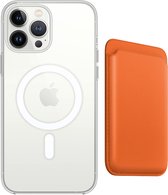 Apple Clear MagSafe Case met magnetic Wallet Card Holder voor iPhone 12 Pro - iPhone beschermhoes case inclusief Magsafe Leren kaart houder wallet - Compatibel met iPhone 12 Pro - Oranje