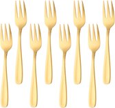 Dessertvorken, roestvrij staal, taartvork, fruitvork, 8 stuks, gouden vorken, set spiegelglans, 13,6 cm