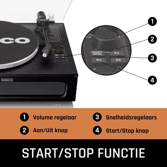 Lenco Platenspeler met Bluetooth - Vier ingebouwde Speakers 40W RMS - LS-430BK - Zwart — afbeelding 5