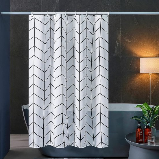 Rideaux de douche anti-moisissure, antibactérien, rideau de baignoire  lavable en tissu polyester avec 12 anneaux de rideau de douche style 3 180  x 180 cm
