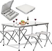 MaxxGarden Opvouwbare Picknicktafel - Biertafel met banken - Vouwtafel - campingtafel set - Plooitafel 4 persoons - Wit - 120 x 70cm