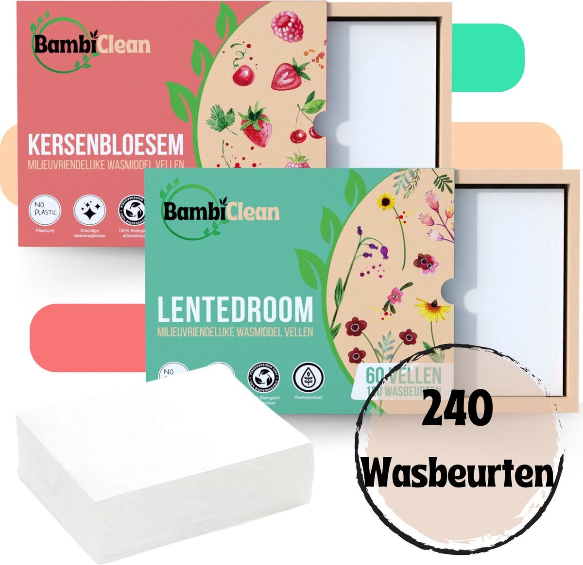 BambiClean Wasstrips Voordeelverpakking - 240 wasbeurten - Milieuvriendelijke Wasmiddeldoekjes - Wasmiddel Strips Proefpakket