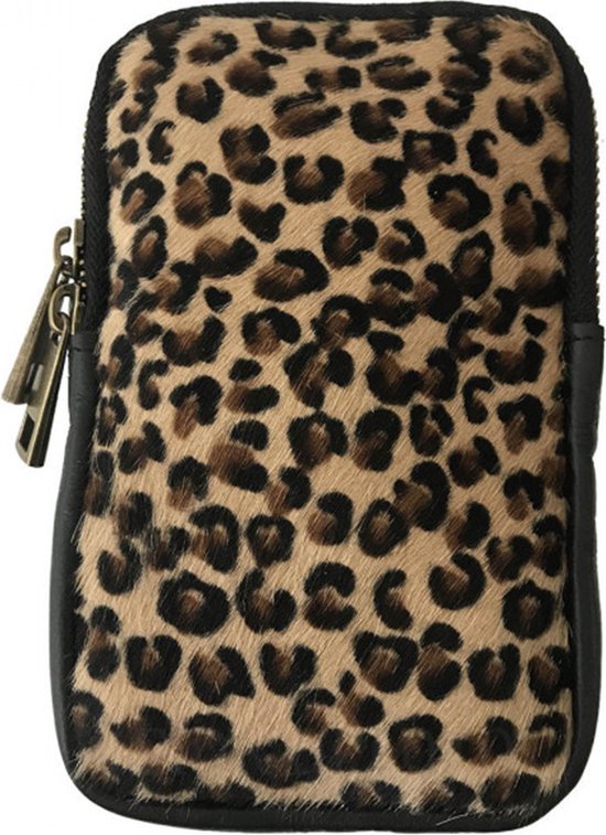 Sac de téléphone en cuir avec imprimé - imprimé léopard petit - sac à bandoulière pour téléphone - design - double fermeture éclair - sangle réglable - STUDIO Ivana