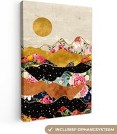 Canvas Schilderij Goud - Bloemen - Print - Abstract - Landschap - Patronen - 80x120 cm - Wanddecoratie