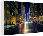 Canvas Schilderij New York - Taxi - Nacht - 30x20 cm - Wanddecoratie