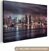Canvas - Canvas schilderij - New York - Nacht - Verlichting - Skyline - Verlichting - Muurdecoratie - 90x60 cm - Kamer decoratie