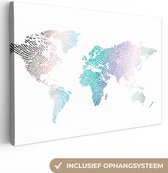 Canvas Wereldkaart - 90x60 - Wanddecoratie Wereldkaart - Abstract - Kleuren - Kids - Jongens - Meisjes