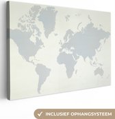 Canvas Wereldkaart - 180x120 - Wanddecoratie Wereldkaart - Topografie - Grijs